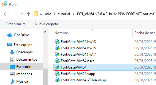 Selección del archivo para importar en VMware